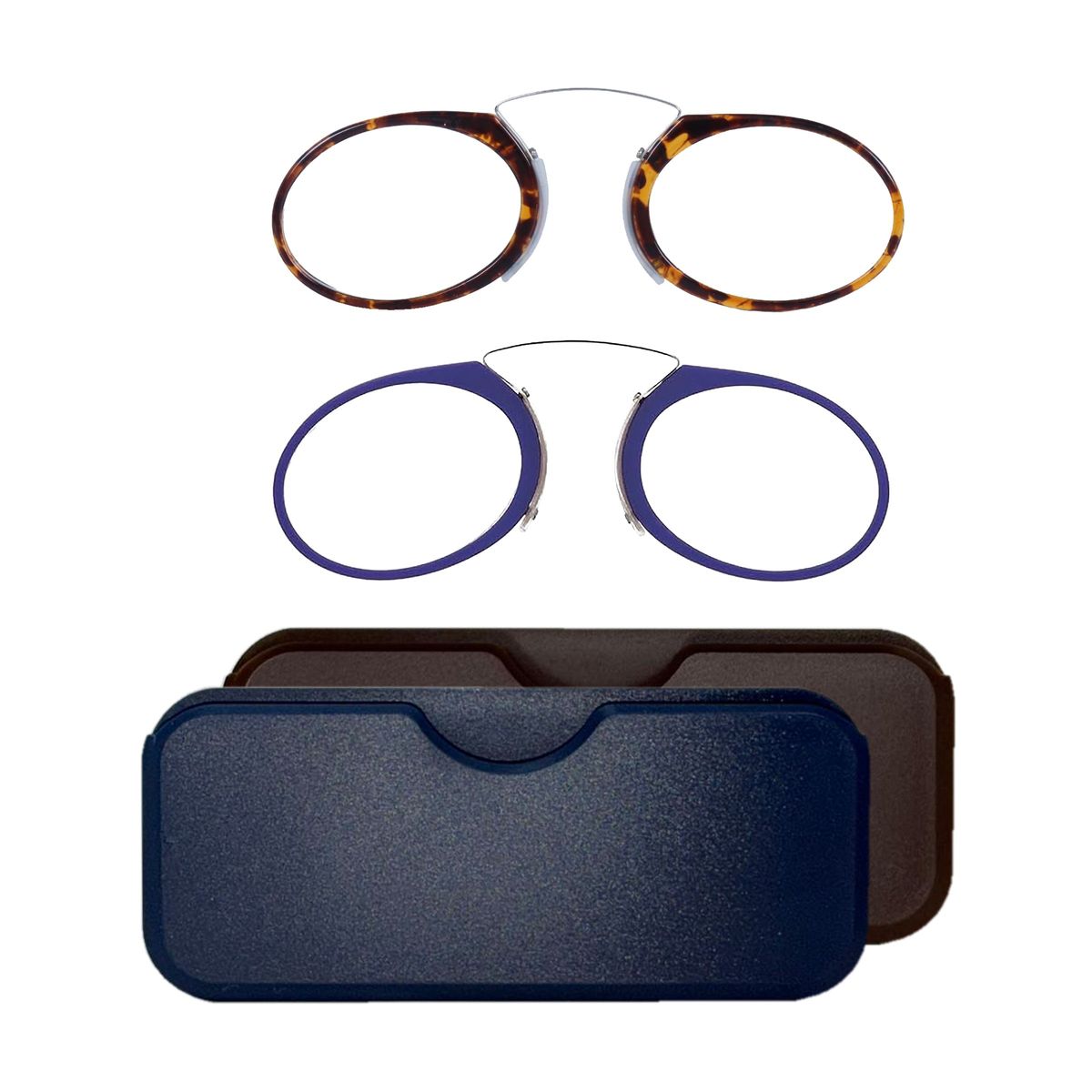Pocket-Stick Slim Reading Glasses with Storage Case (2-Pack) - 2PK Tortoise & Blue 1.50+