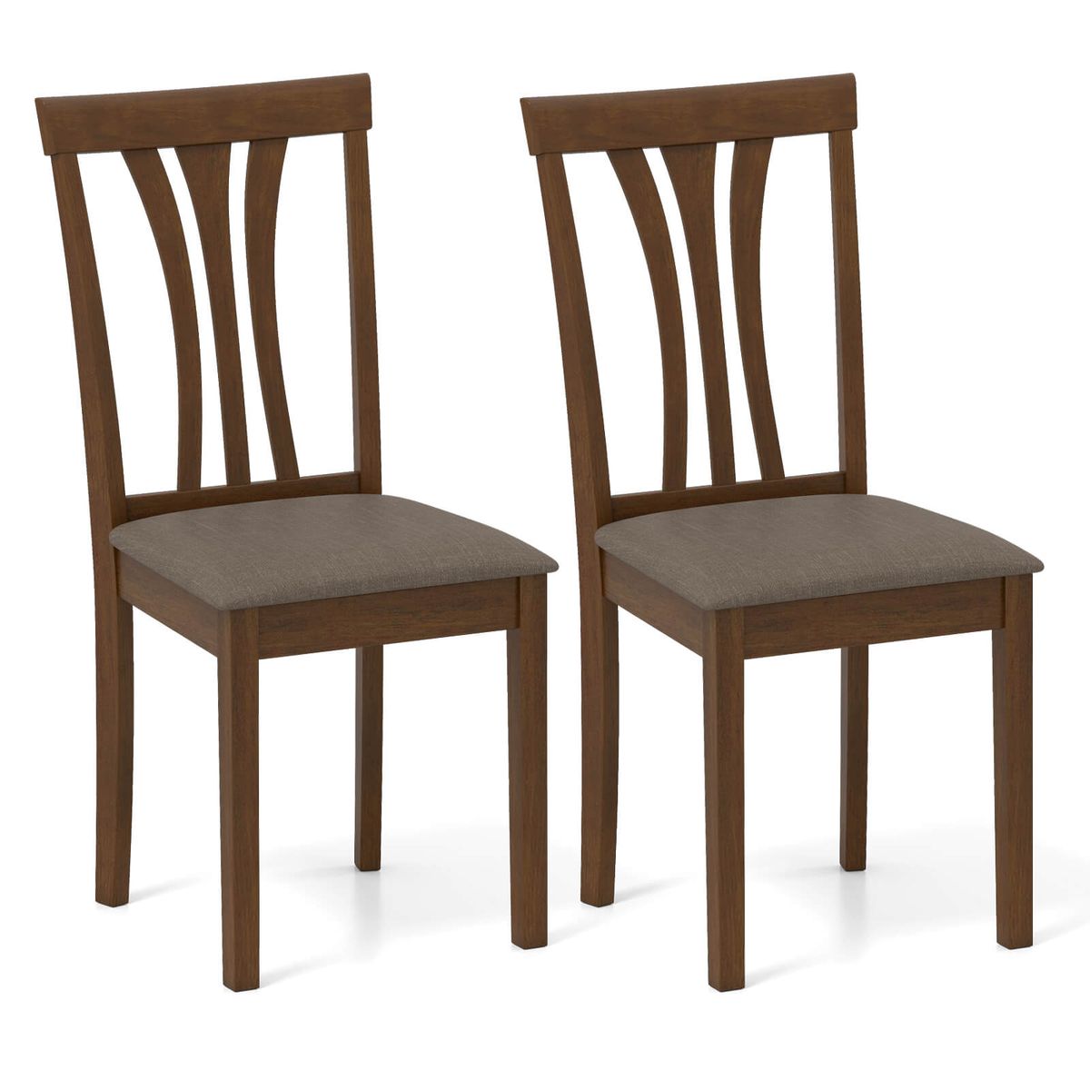 Costway Dining Chairs Set of 2 Linen Fabric Dining Room Chairs with Hollowed Backrests - Brown