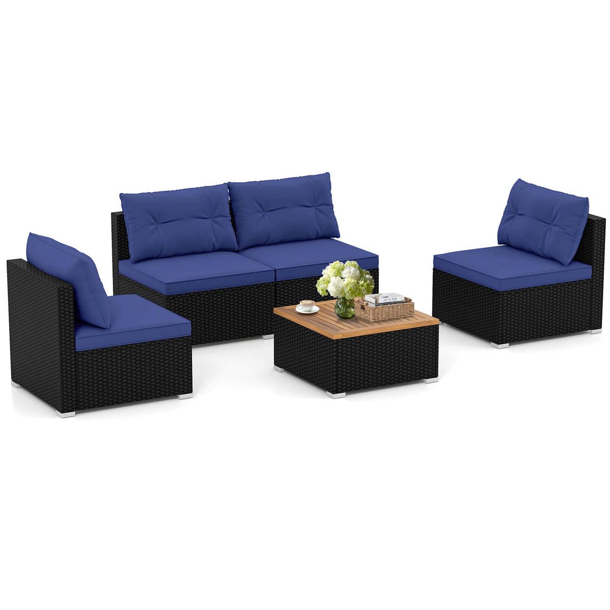 5-Piece Outdoor Furniture Set with Non-Slip Footpads - Blue-image-SKU15893167