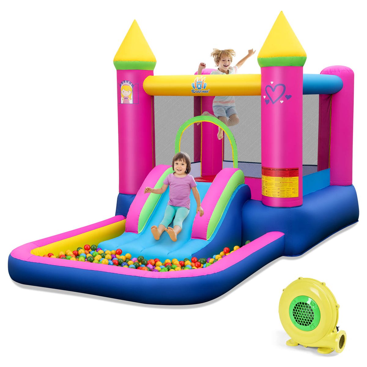 Kids 4-in-1 Princess Bounce House with Mesh Walls - With 480W Blower