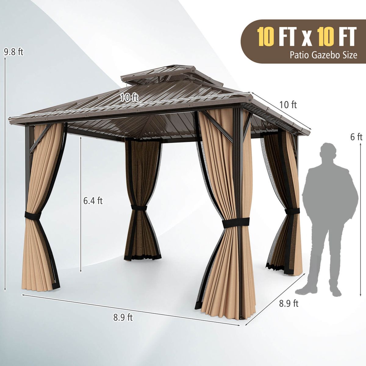 Photos - Tent Costway Hardtop Gazebo with Double Sidewalls - 10 x 10 FT HCST08459