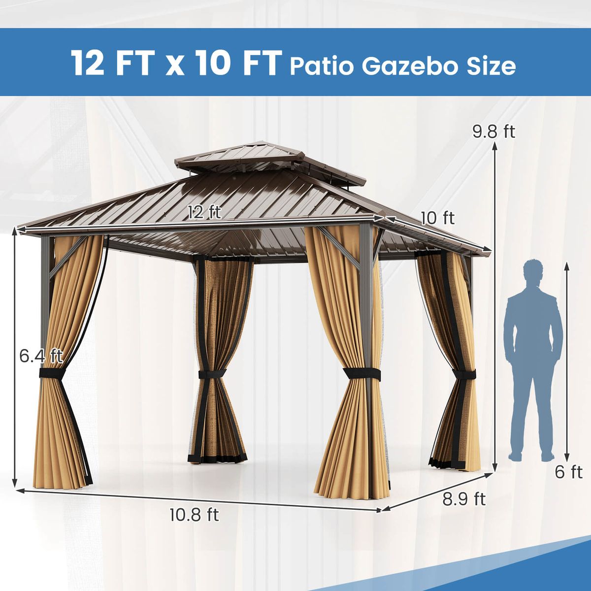 Photos - Tent Costway Hardtop Gazebo with Double Sidewalls - 12 x 10 FT HCST08460 