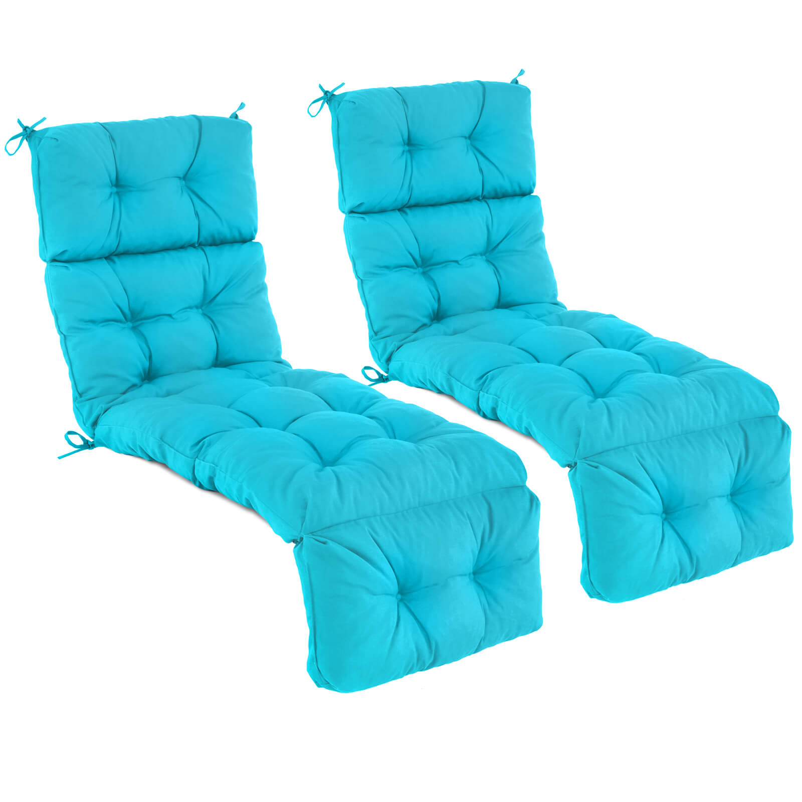 Outdoor Chaise Lounge Cushion with Ties (2-Pack) - Turquoise