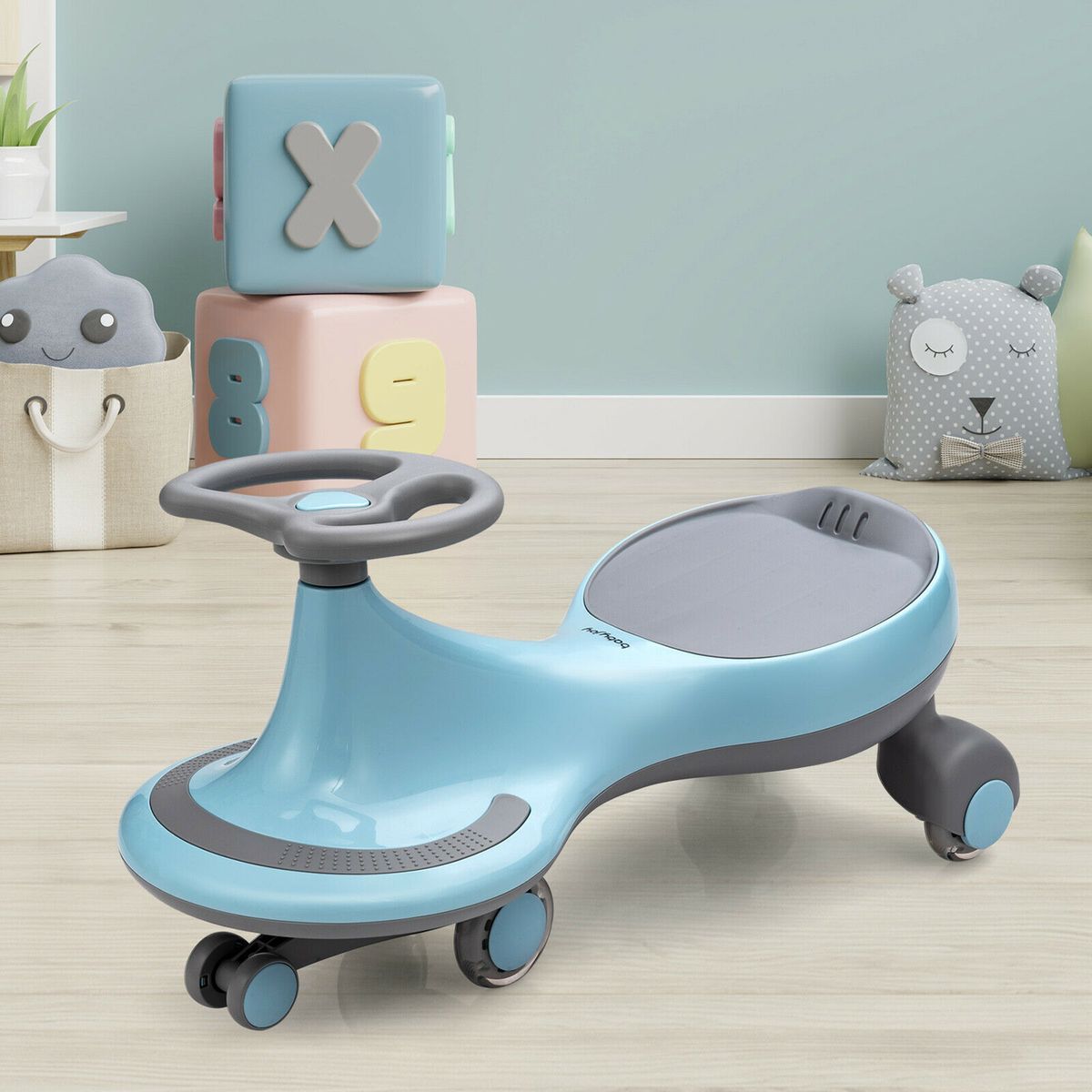 Wiggle Car Ride-on Toy with Flashing Wheels - Blue