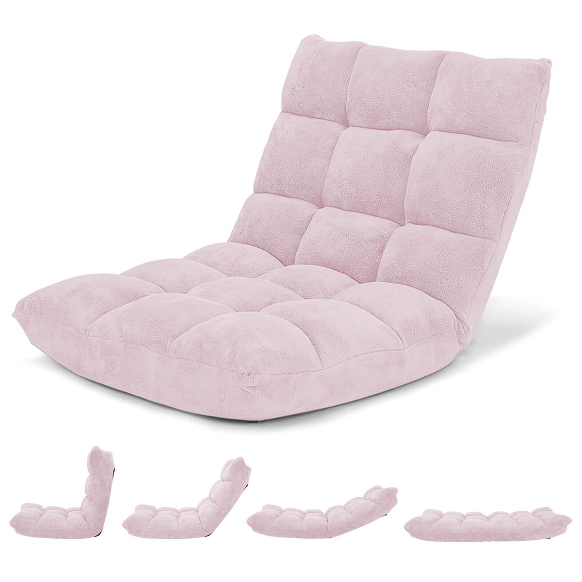 Adjustable 14-Position Microsuede Floor Chair - Floor Chair Light Pink