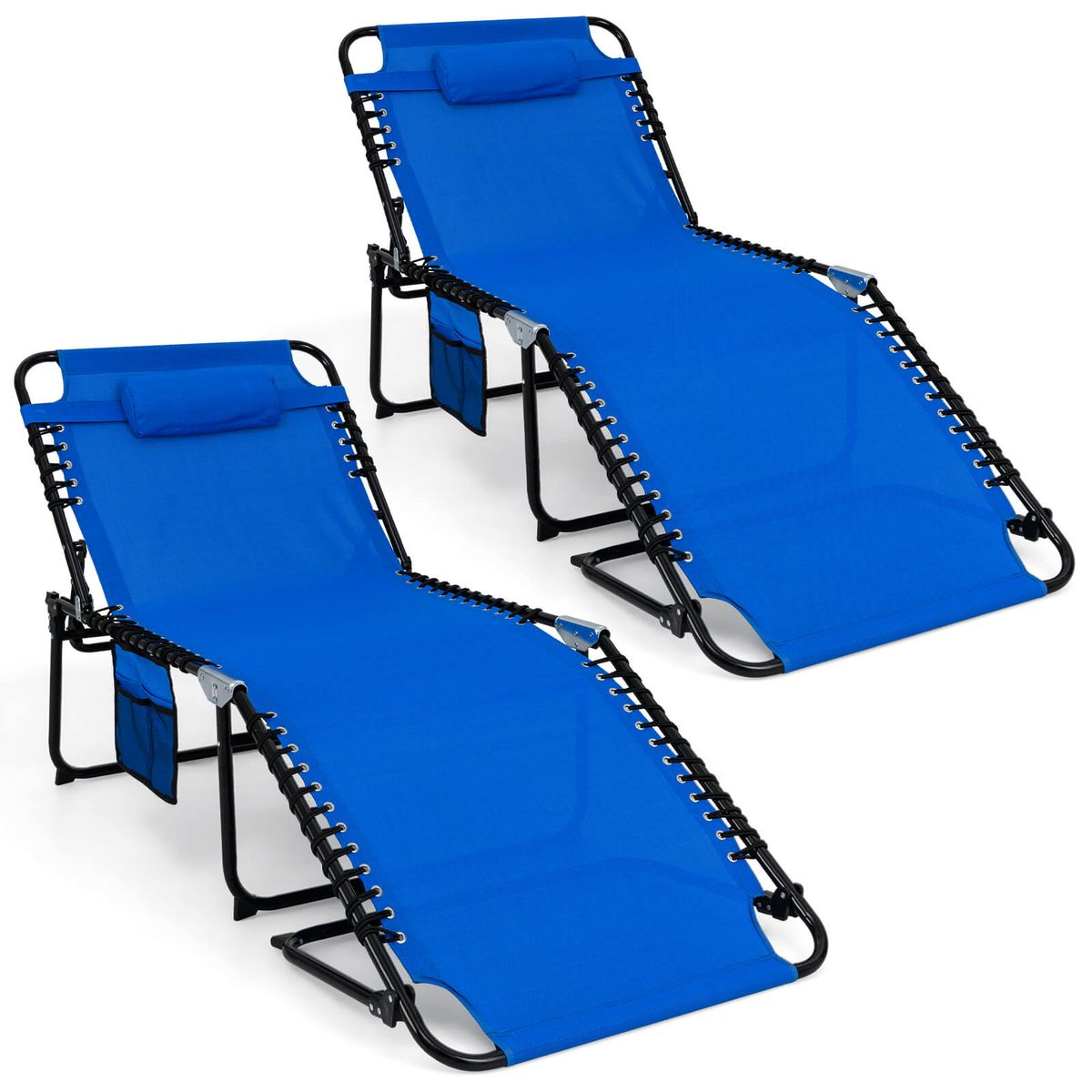 Oversize Folding Chaise Lounge with Adjustable Backrest and Footrest - Navy, 2-Pack