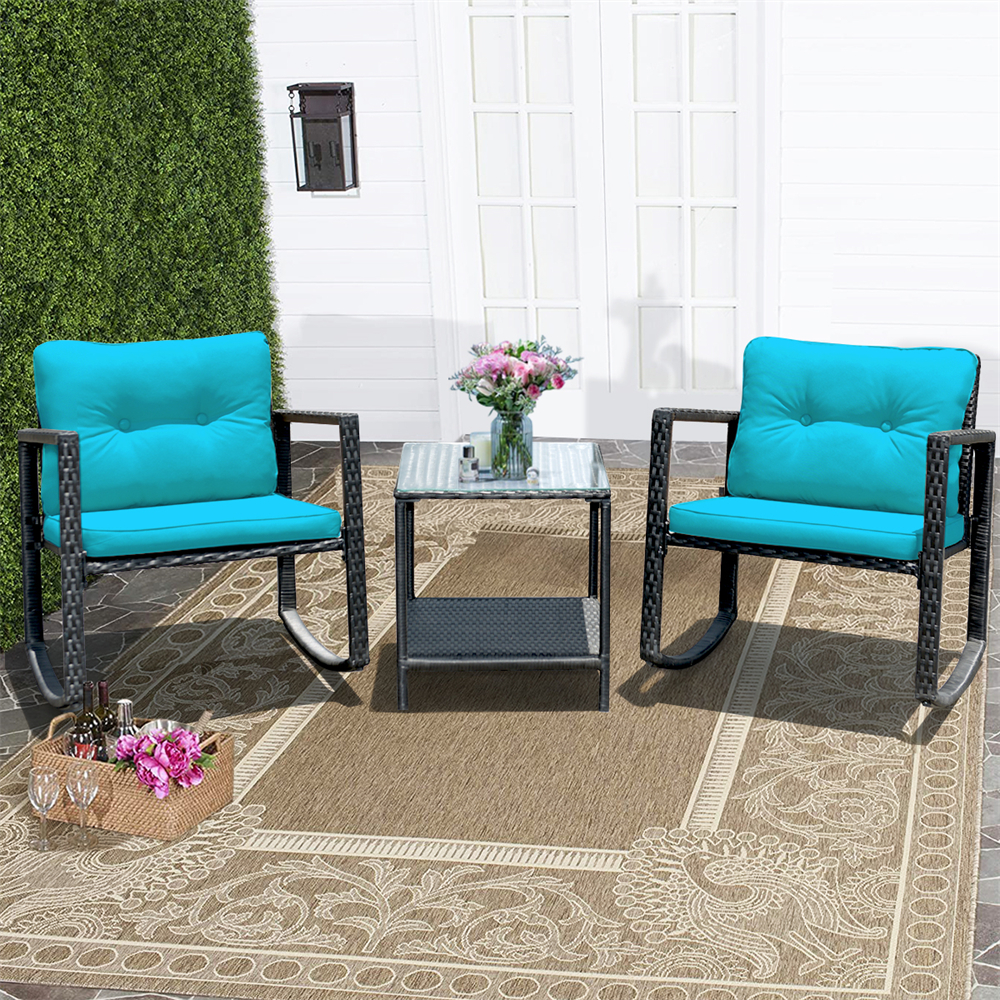 3-Piece Patio Rattan Rocking Chair Furniture Set - Furniture Set BL