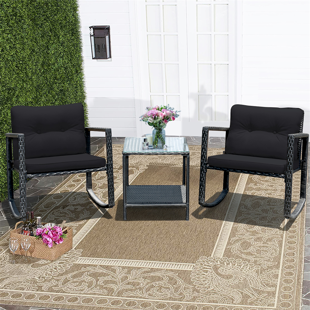 3-Piece Patio Rattan Rocking Chair Furniture Set - Furniture Set DK