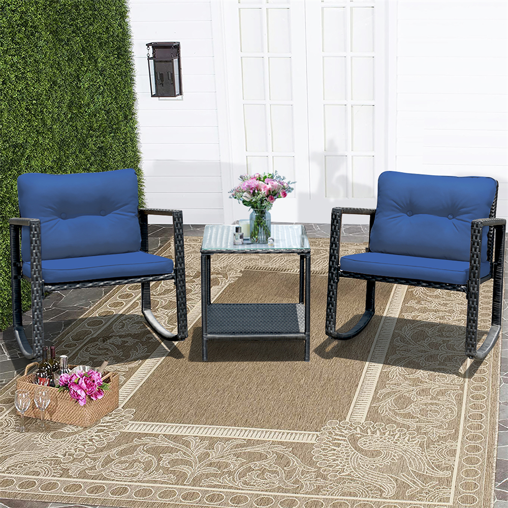 3-Piece Patio Rattan Rocking Chair Furniture Set - Furniture Set NY