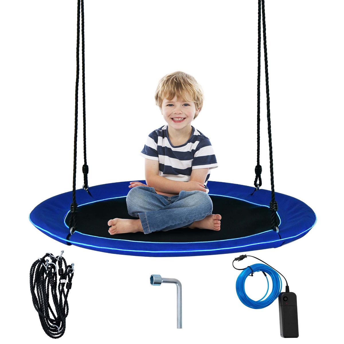 40'' Saucer Tree Swing LED Lights - Swing Black Blue