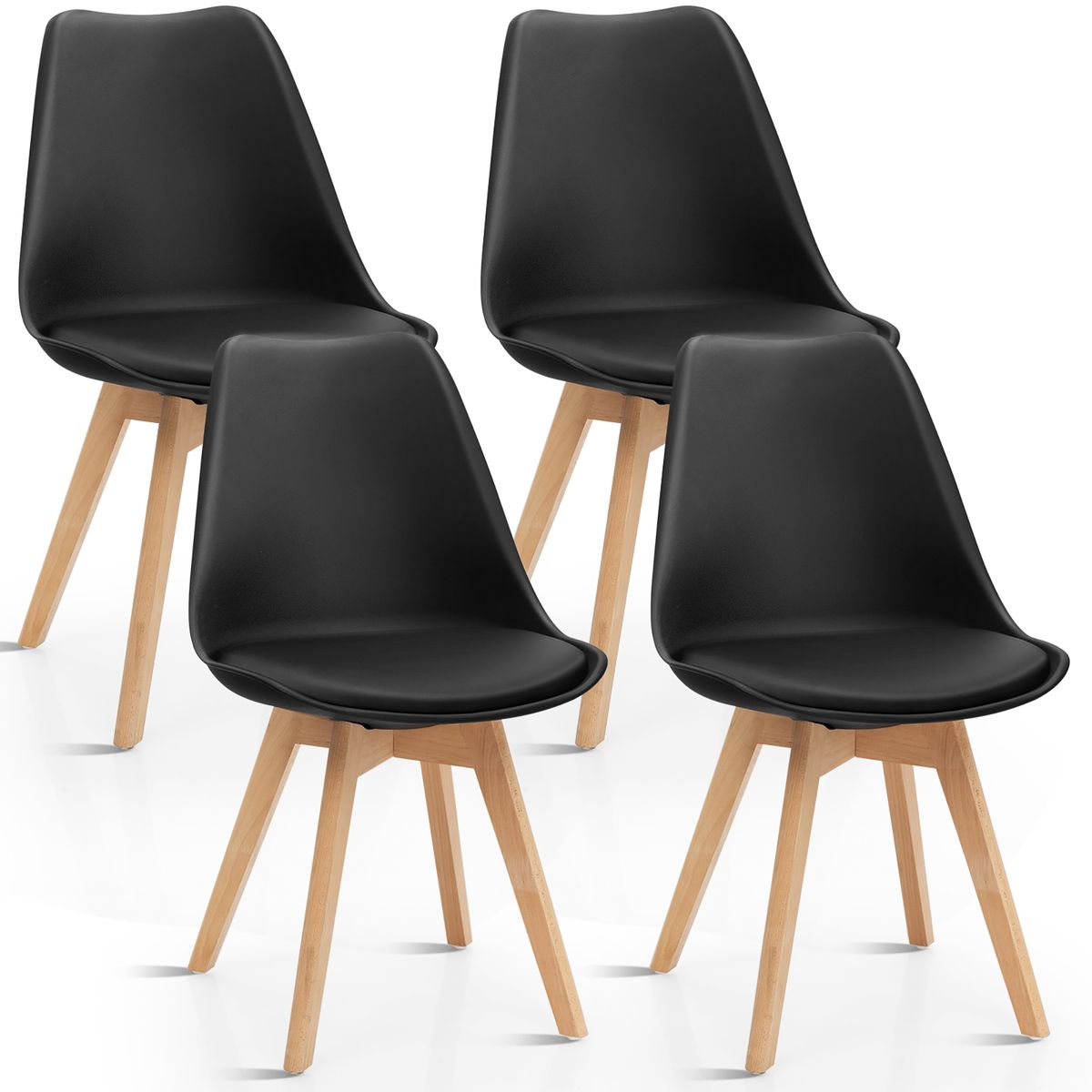 Mid-Century Modern Shell Dining Chair with PU Seat (Set of 4) - 4 PCS Dining Chair BLACK