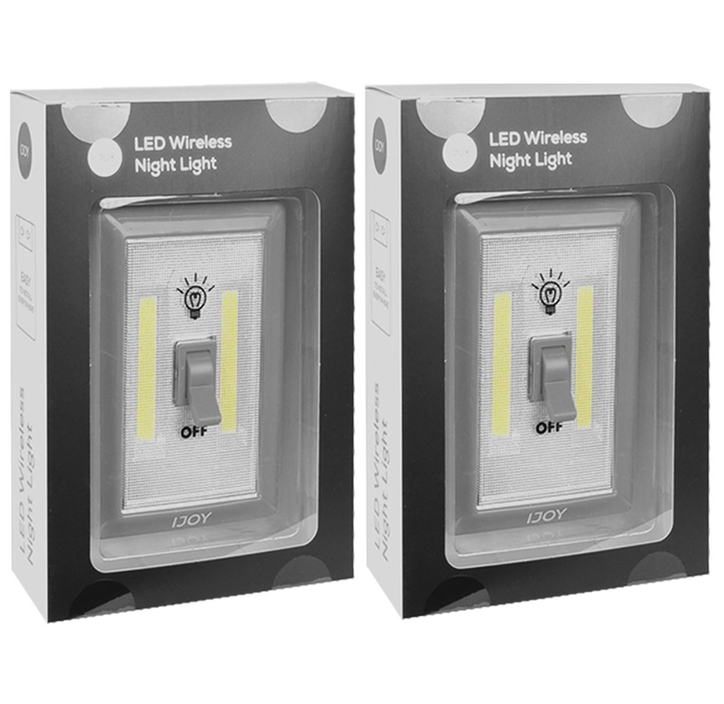 Super Bright &ldquo;Light Switch Style&rdquo; Battery Powered LED Indoor Light (2-Pack) - Gray