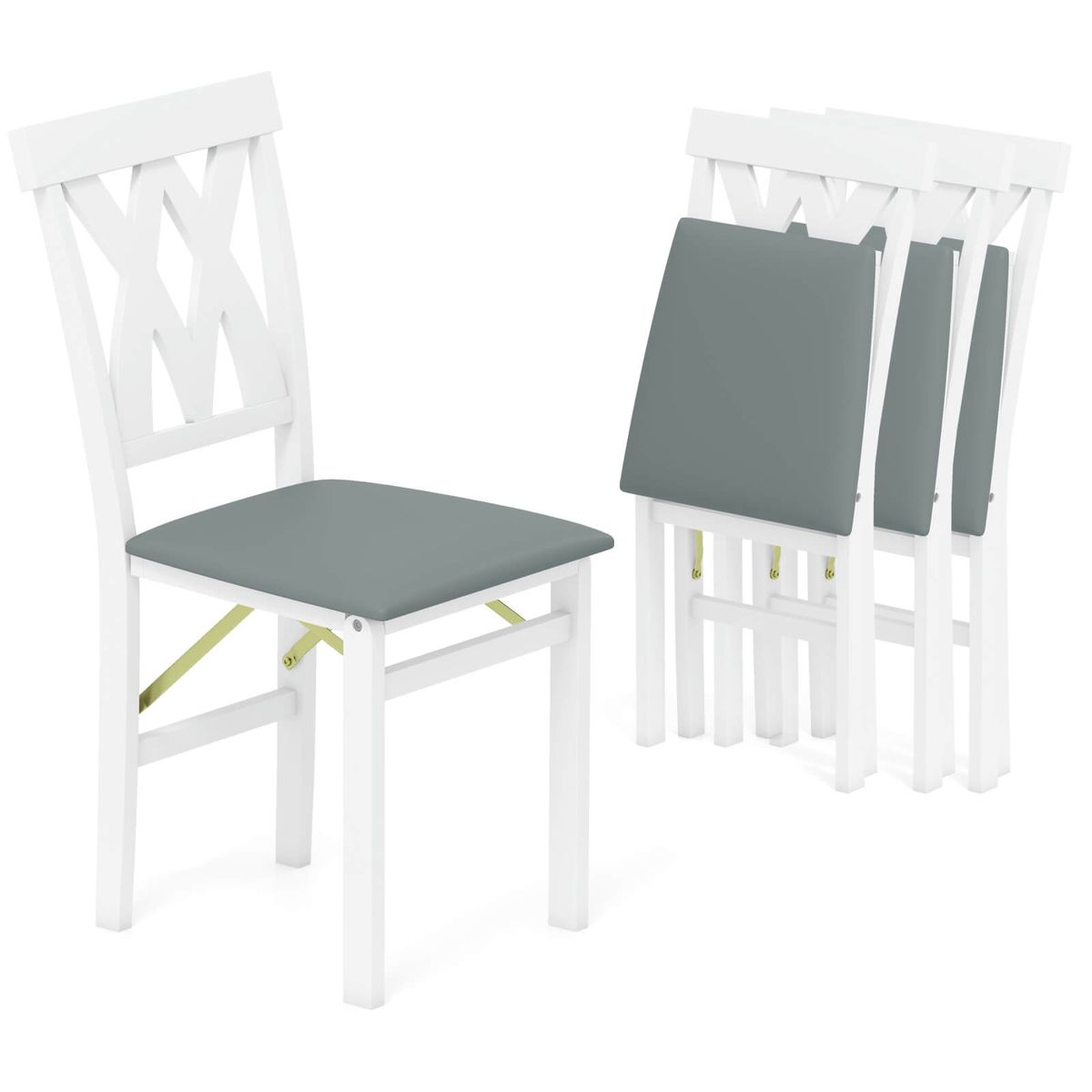 Folding Kitchen Chairs with Rubber Wood Frame (Set of 2 or 4) - Kitchen Chairs White-4