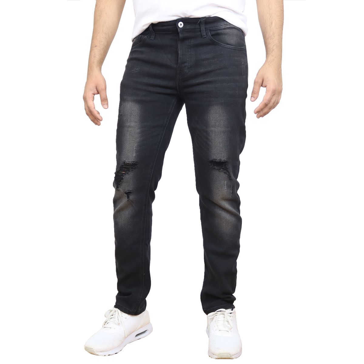 Men's Ripped Modern Fit Straight Jeans - MRJ-240 - BK - 38x30