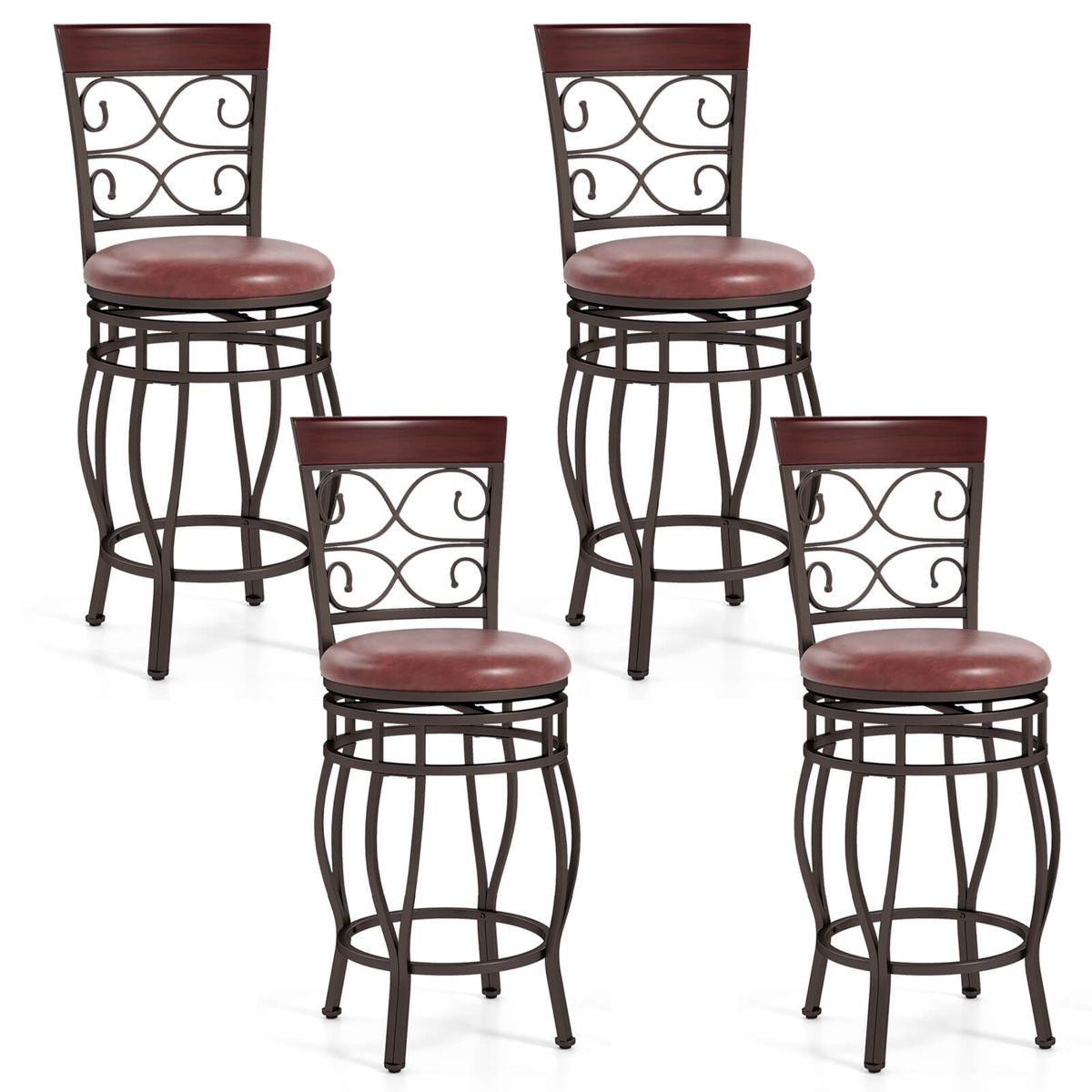 26" Vintage Swivel Bar Stools - Chairs Brown-4