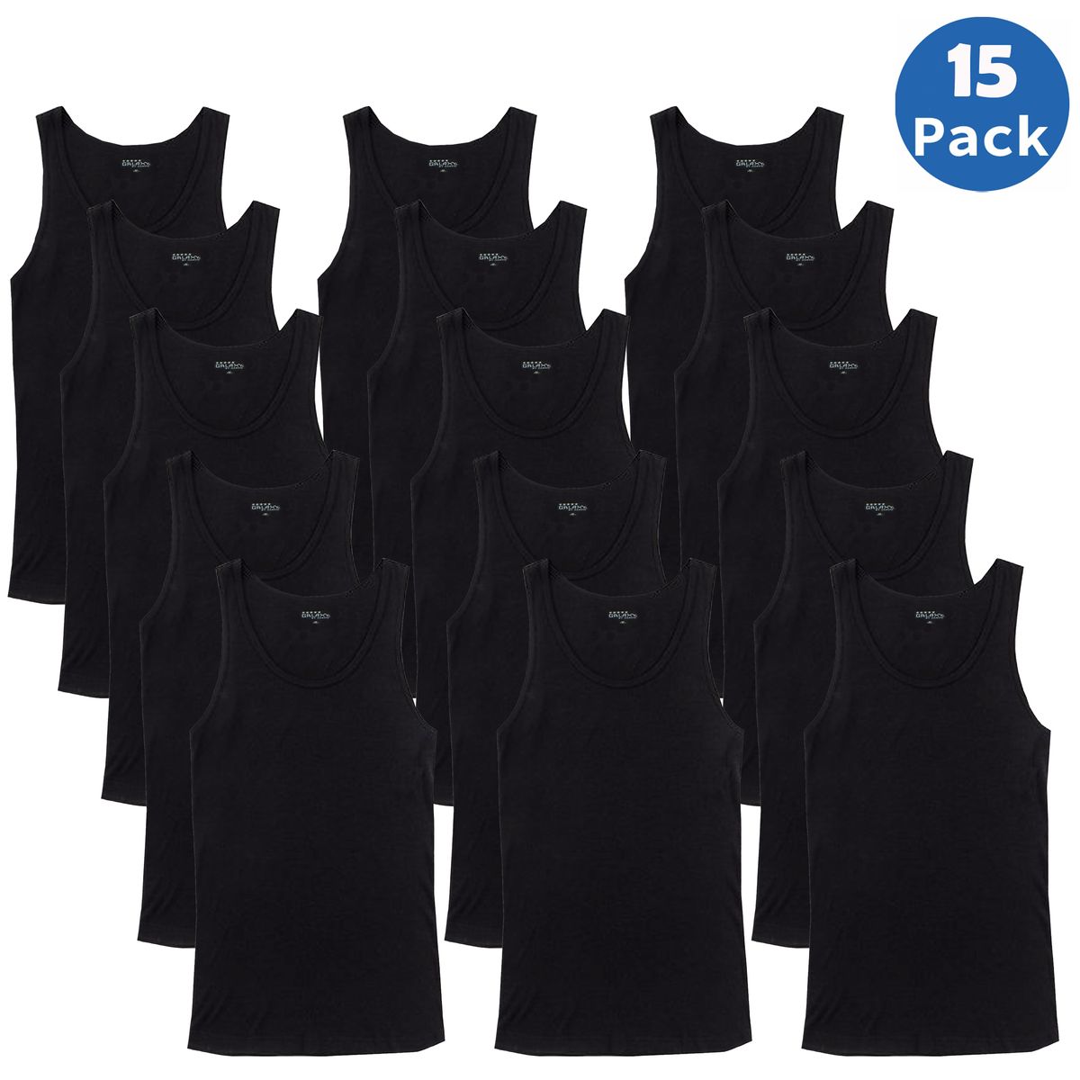 Men's Ribbed Classic Cotton Tank Tops (5- or 15-Pack) - MAU-900-BK-BK-BK - 2XL