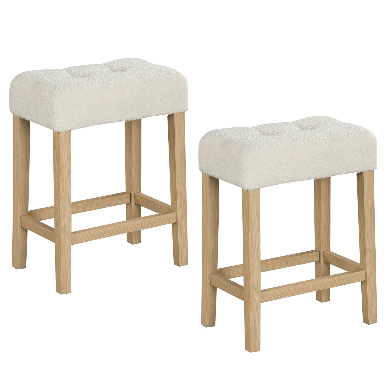 Costway Counter Height Bar Stools with Rubber Wood Legs Footrest Modern for Home - Beige/khaki