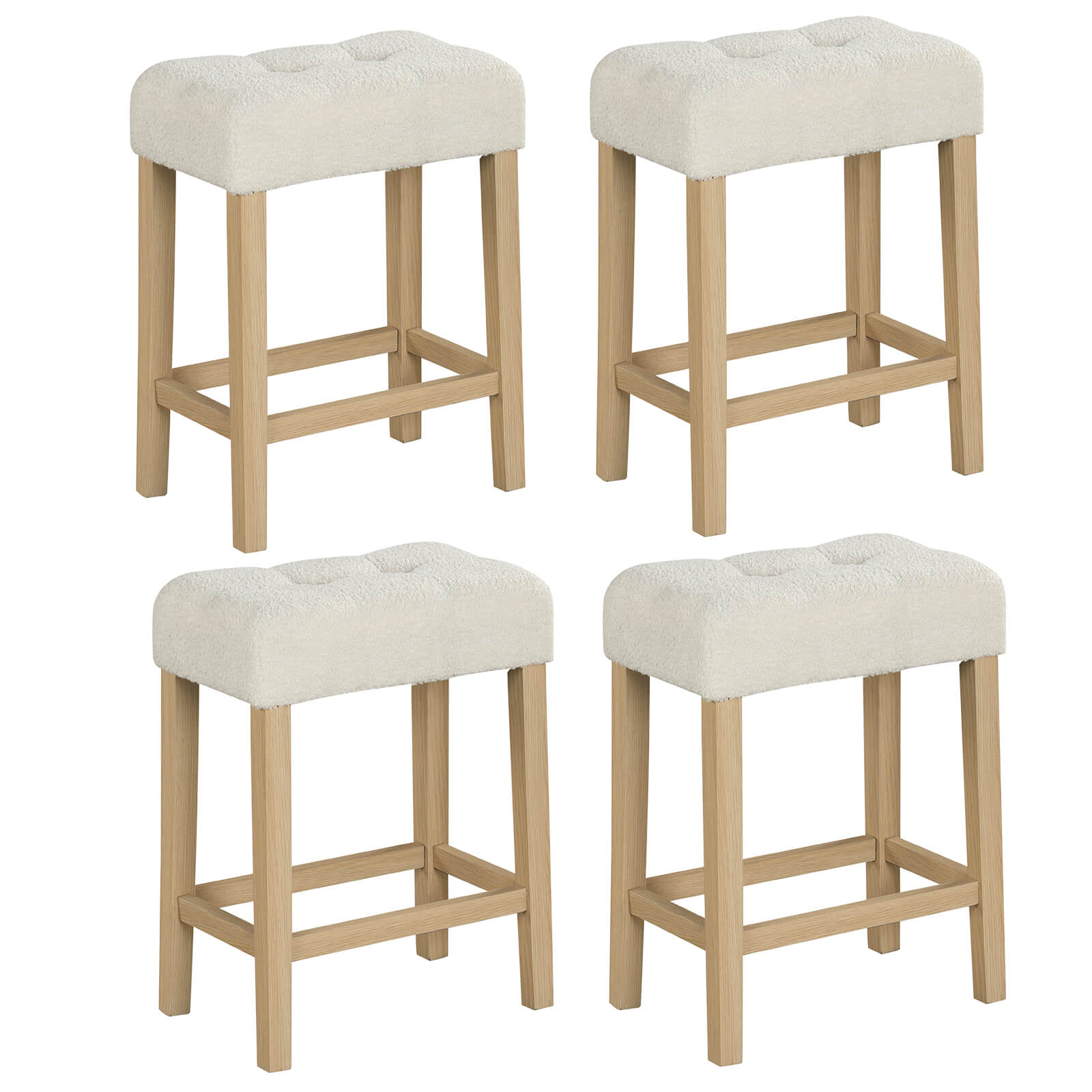 Counter Height Bar Stools with Rubber Wood Legs (2- or 4-Pack) - Beige- 4-Piece