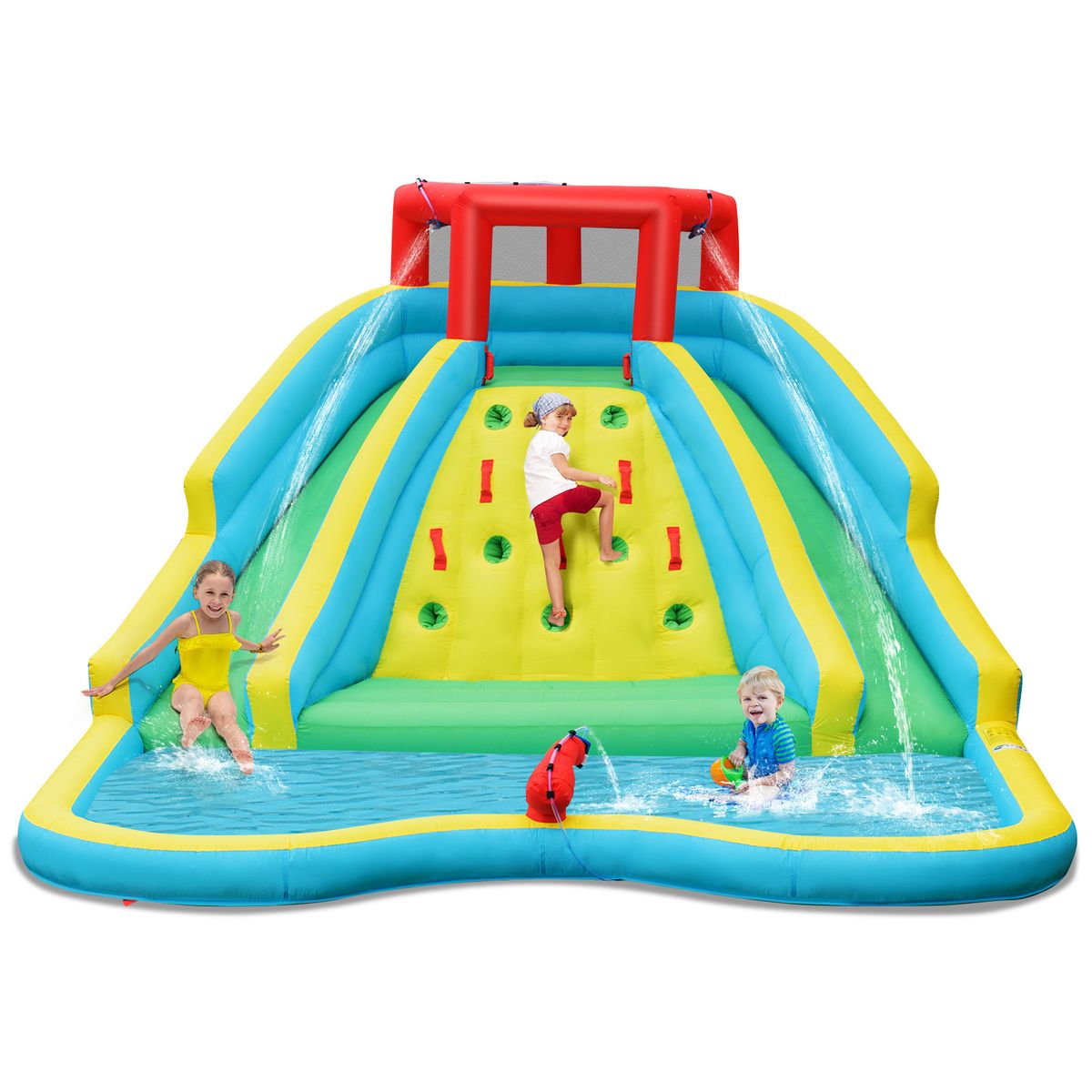 Inflatable Mighty Water Slide with Climbing Wall   without blower