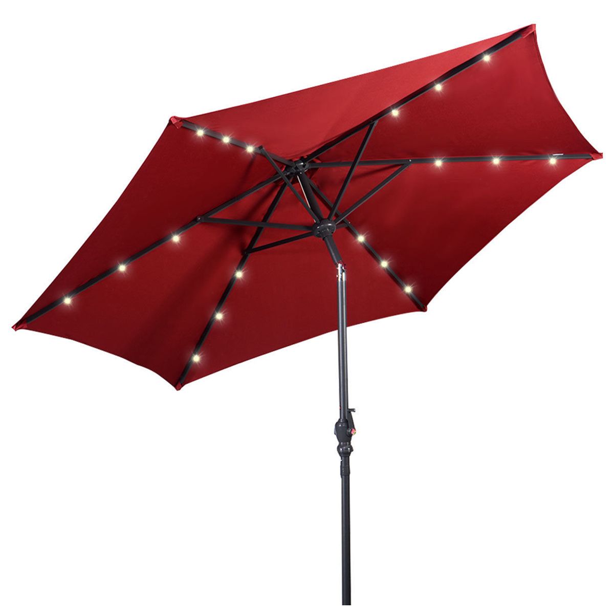 9-Foot Solar LED Crank Patio Umbrella - Burgundy