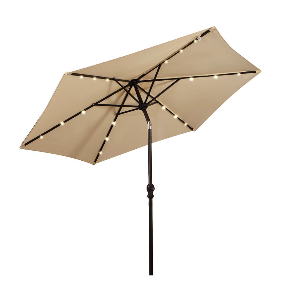9-Foot Solar LED Crank Patio Umbrella - Beige