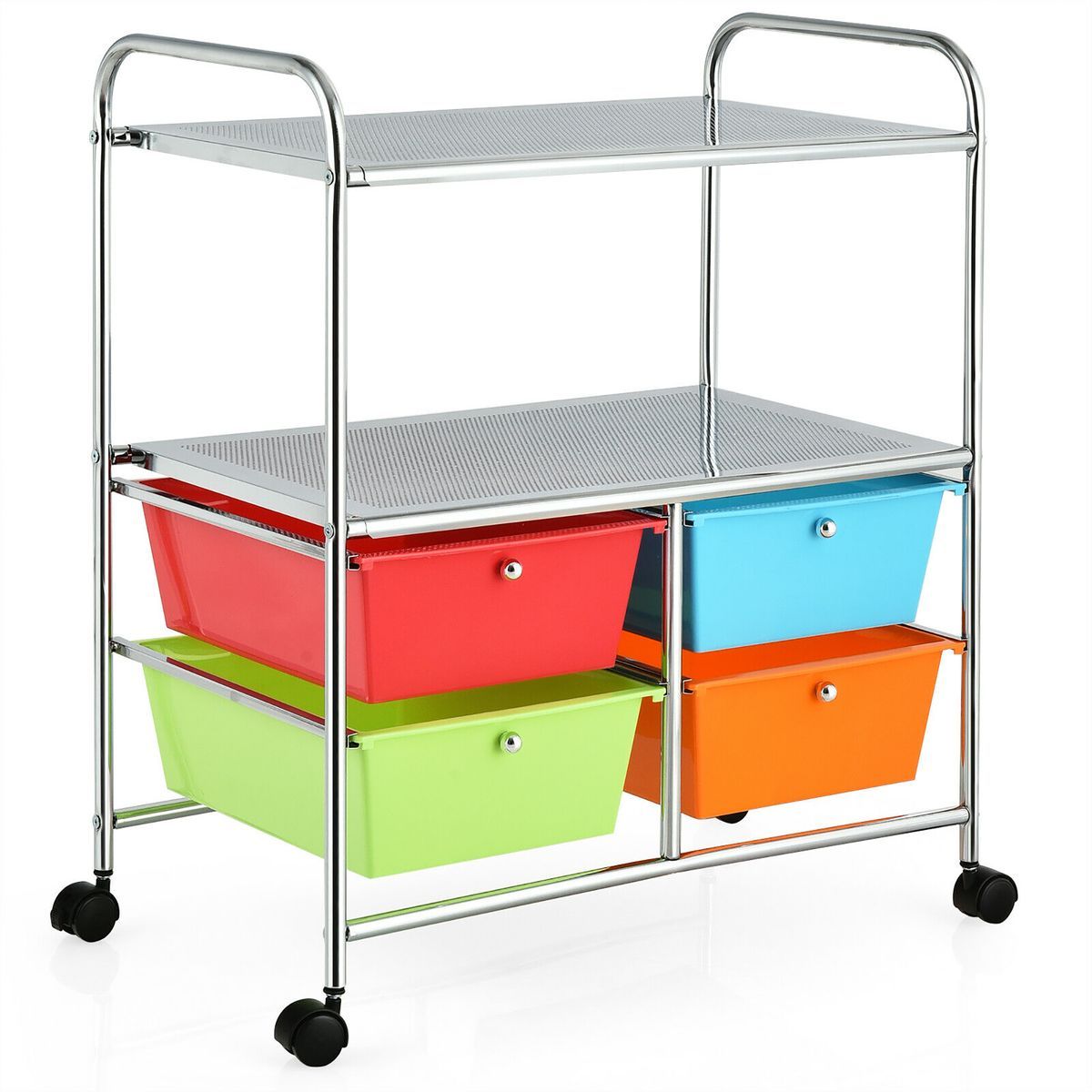 Photos - Wardrobe Costway Rolling 4-Drawer 2-Shelf Metal Storage Cart - Silver HW54070MT