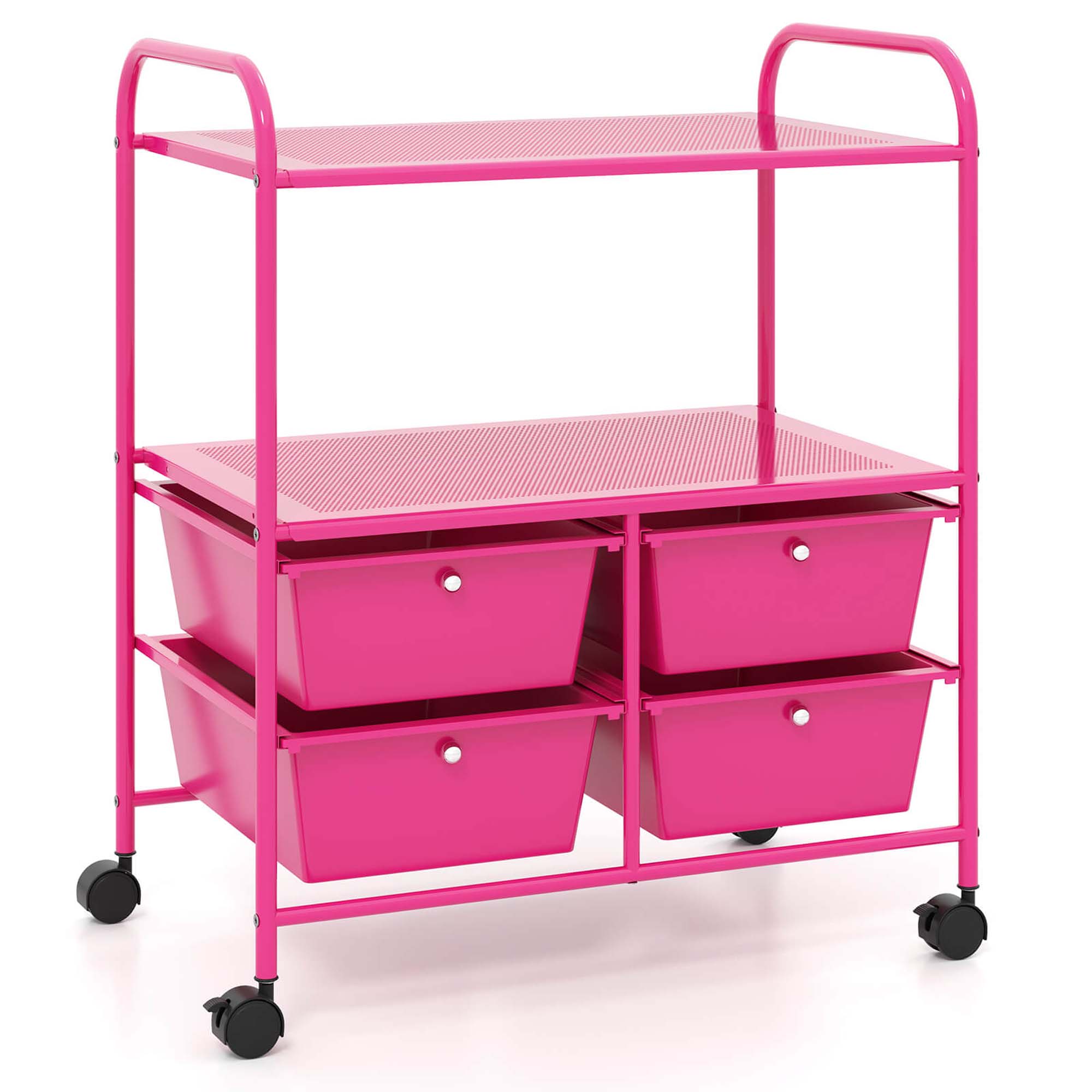 4Drawer Rolling Storage Cart shelf Scrapbook Paper Office School Organizer - Dark pink