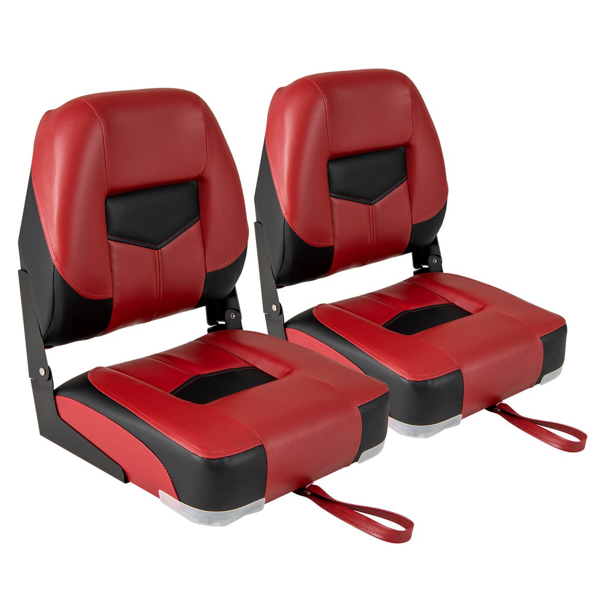 Low Back Boat Seat Set with Folding Design (Set of 2) - Red