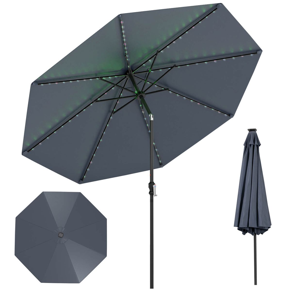 10FT Solar Patio Umbrella with 96 LED Lights and 35° Tilt - Navy