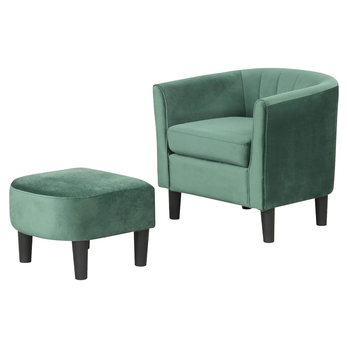 Barrel Chair with Ottoman Footrest - Green