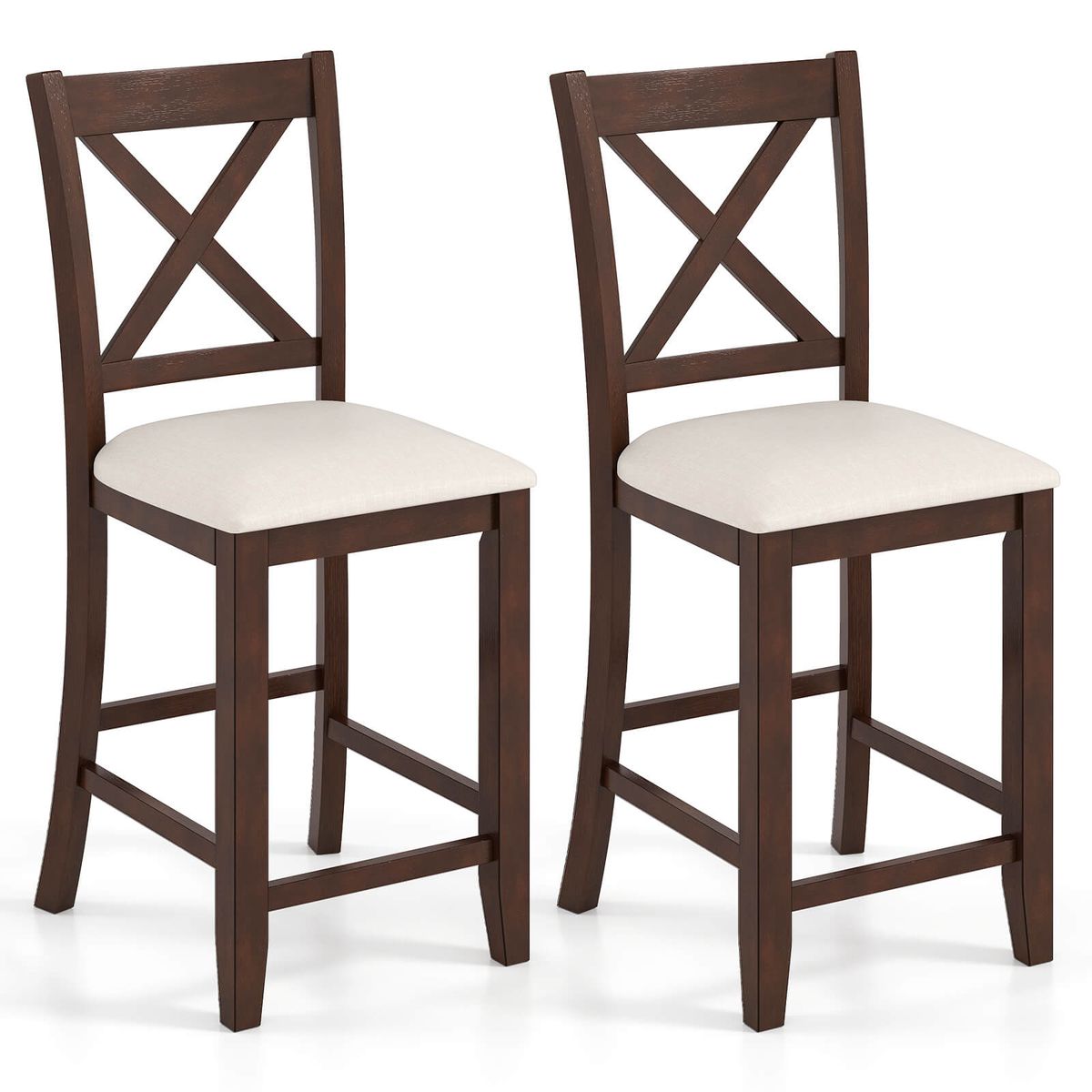 Rubber Wooden Bar Stools with Footrest (Set of 2 or 4) - 2-Piece