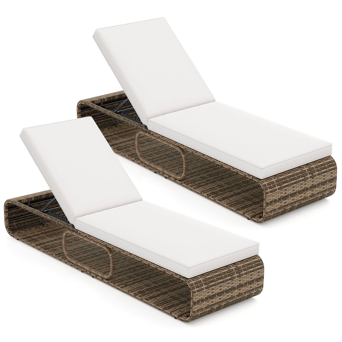 Outdoor Chaise Lounge Chair with Adjustable Backrest Cushion and Storage - White