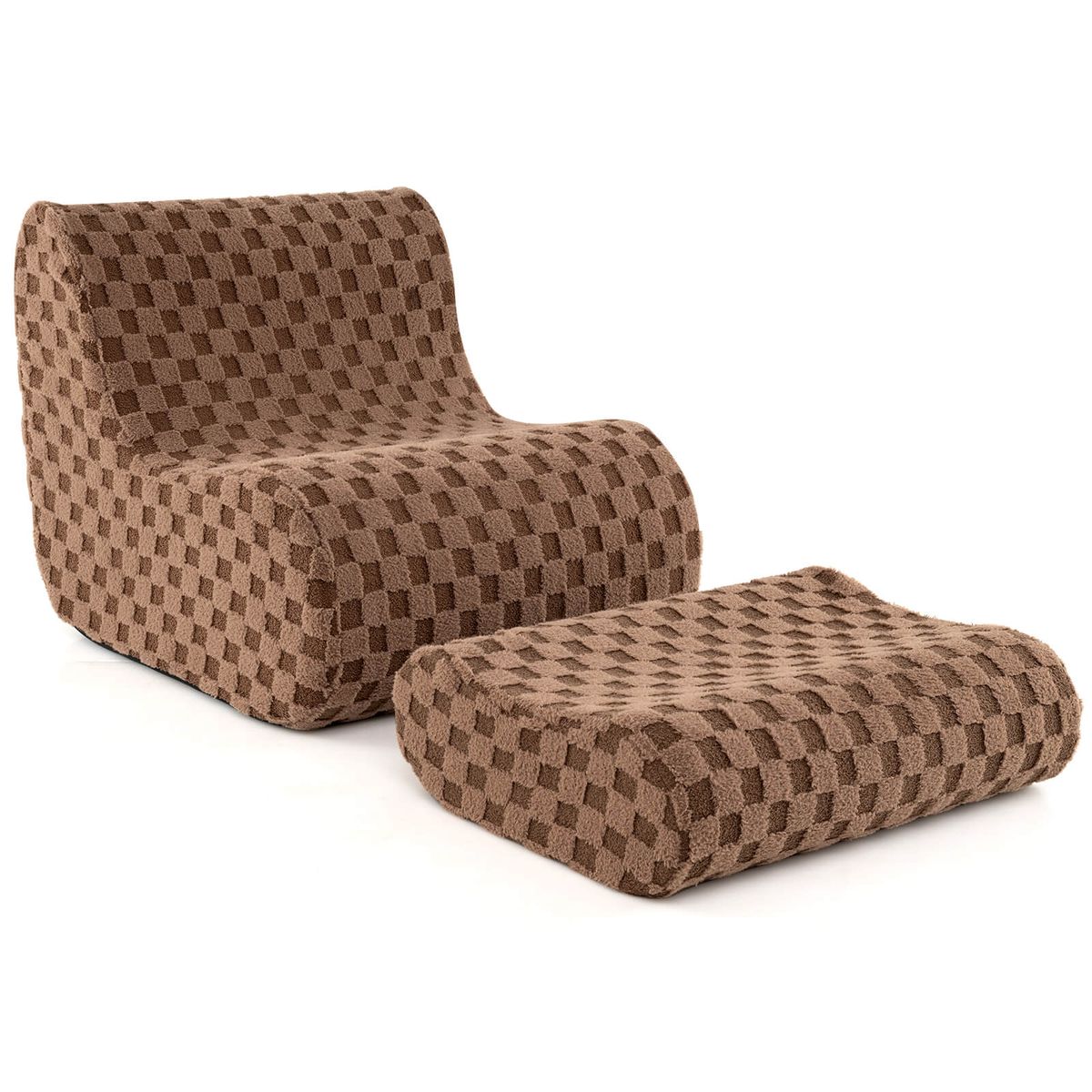 Bean Bag Chair with Ottoman High Elasticity Sponge Non-slip Bottom - Brown
