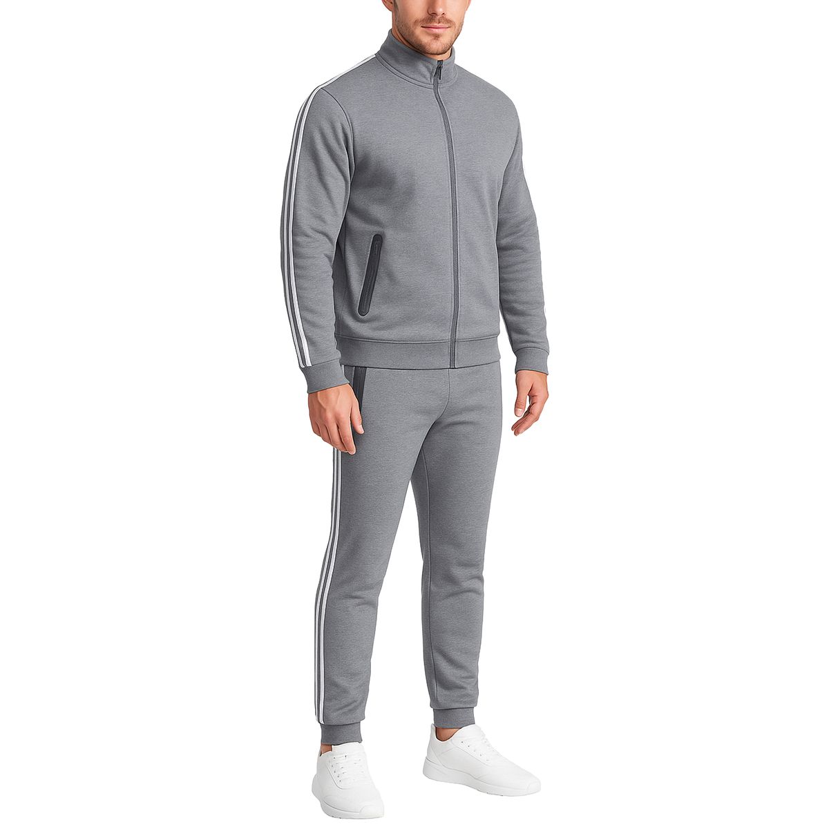 Men’s Tech Fleece Full Zip Hoodie & Jogger 2-Piece Tracksuit Set - D2- GY - S