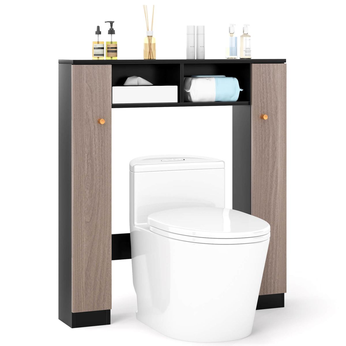 Double Door Over-The-Toilet Storage Cabinet - Black