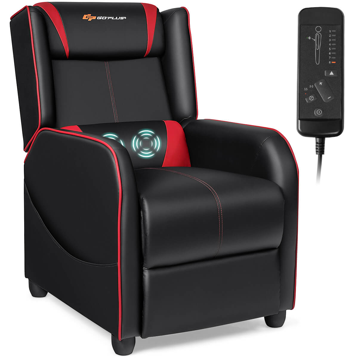 Massage Gaming PU Leather Single Recliner Chair with Footrest  Red