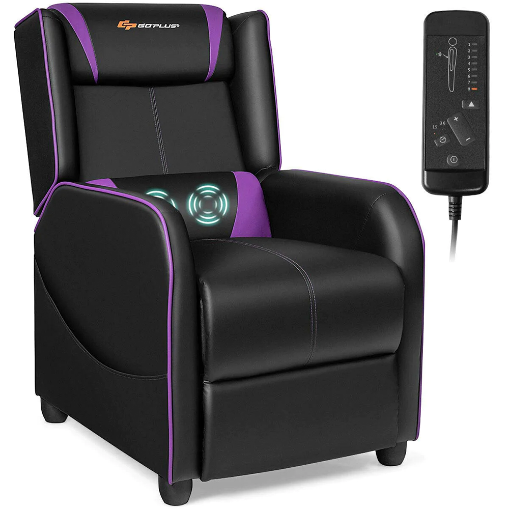 Massage Gaming PU Leather Single Recliner Chair with Footrest  Purple