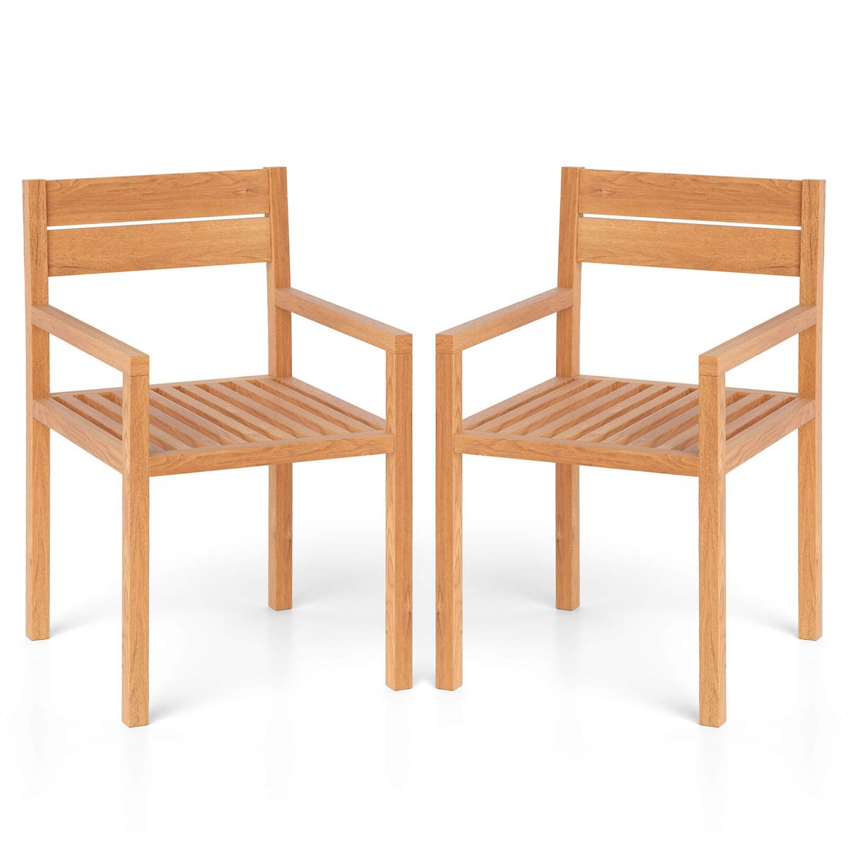 Outdoor Teak Wood Dining Chairs - 2-Piece