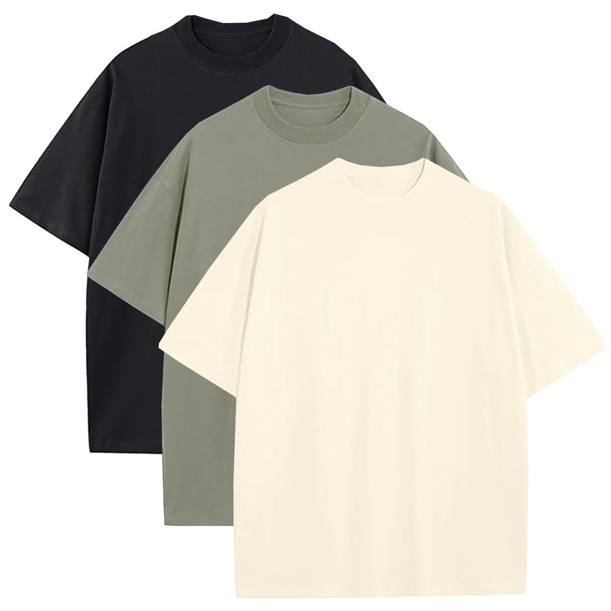 Men’s Heavyweight Oversized Drop Shoulder Fashion Tees (1- or 3-Pack) - MLFT-110BK-OL-IV/S