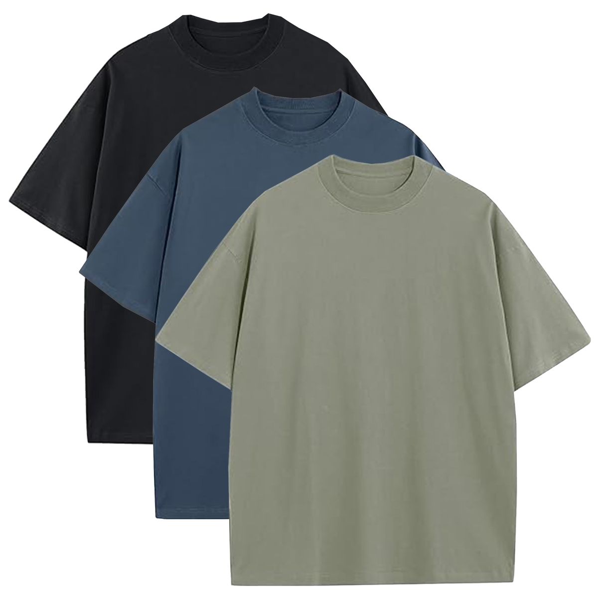 Men’s Heavyweight Oversized Drop Shoulder Fashion Tees (1- or 3-Pack) - MLFT-110BK-BL-OL/L-image-SKU16939187