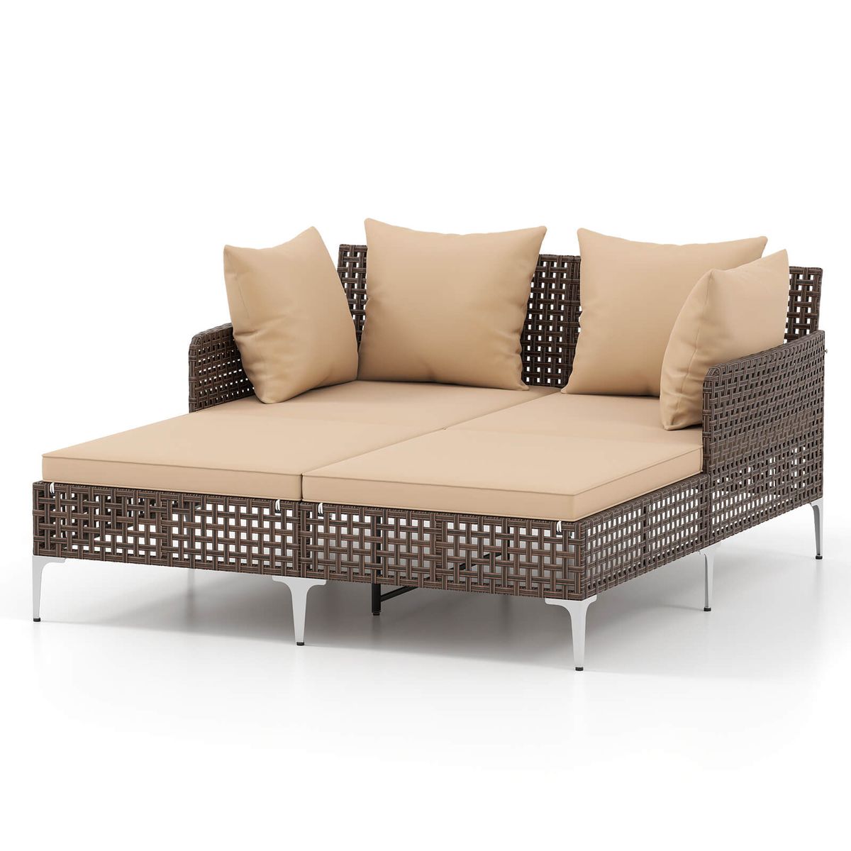 Outdoor Patio Daybed with Pillows - Brown