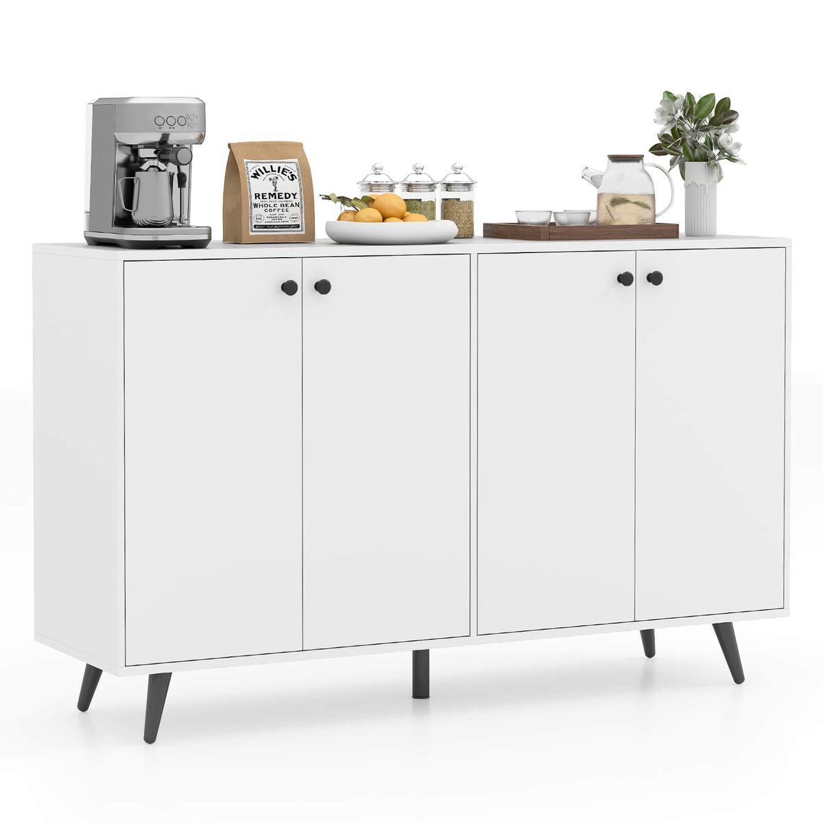Photos - Wardrobe Costway Mid Century 4-Door Buffet Sideboard - White HCST08674 