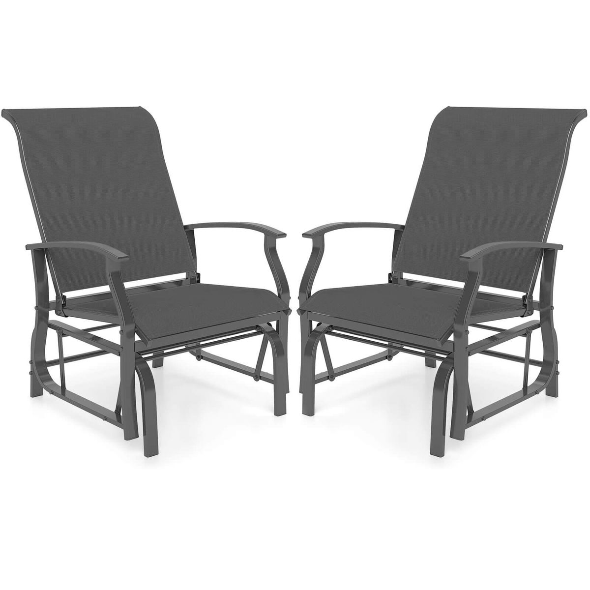 Porch Gliders Set of 2/4 with Reclined High Back and Breathable Mesh Fabric - Gray; 2-Piece