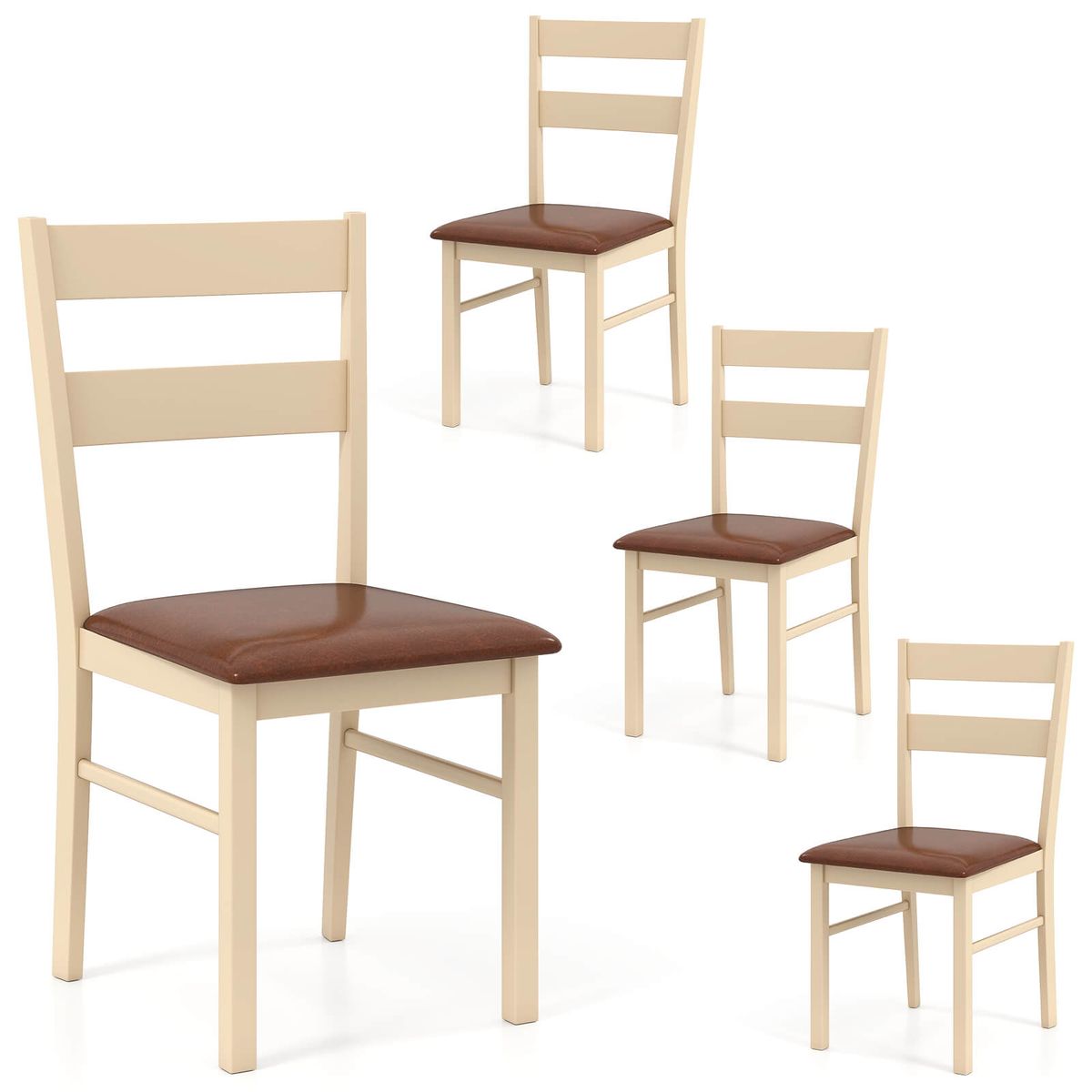 Wooden Dining Chairs with Curved Backrest - 4-Piece