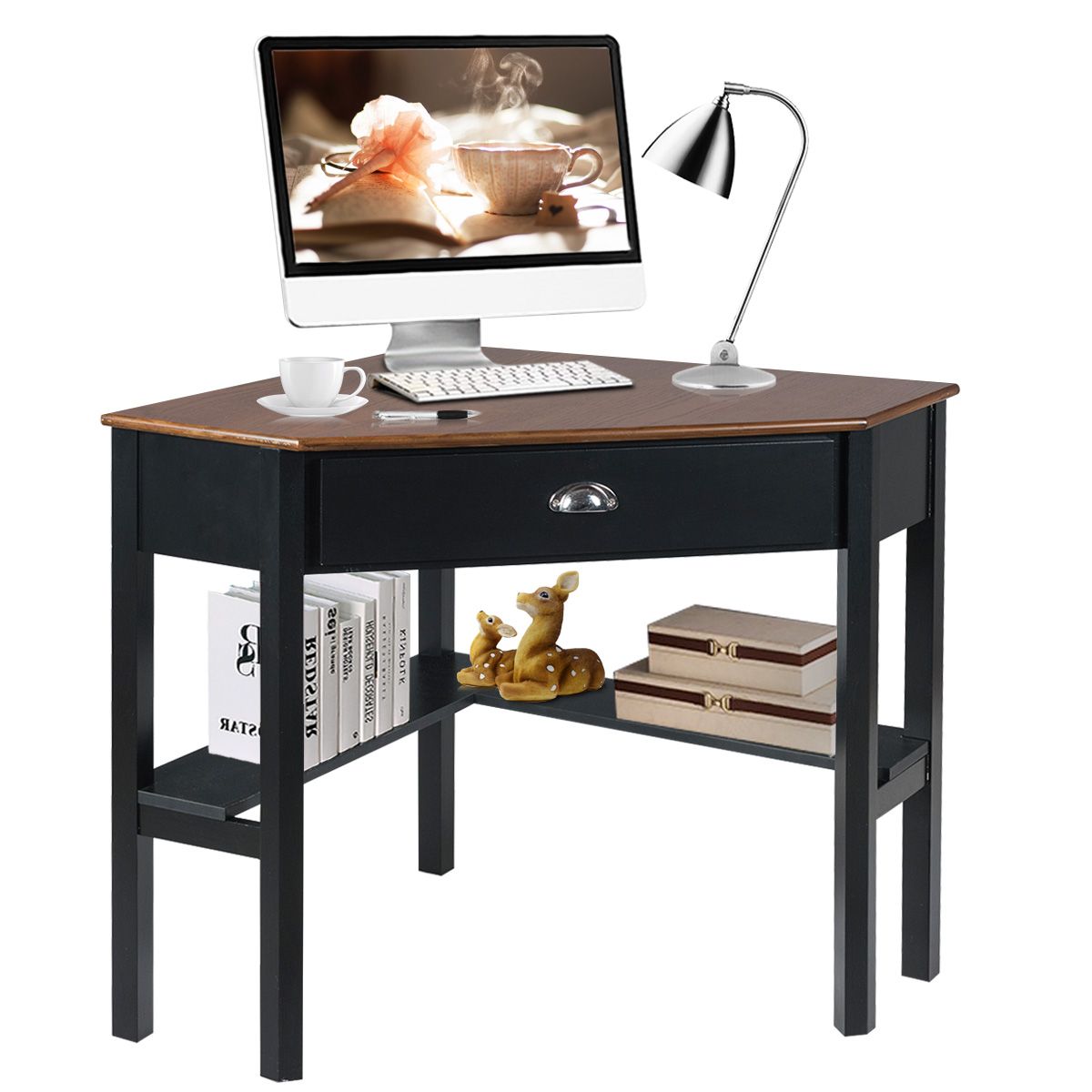 Corner Computer Office Desk - Triangle Computer Desk-Coffee