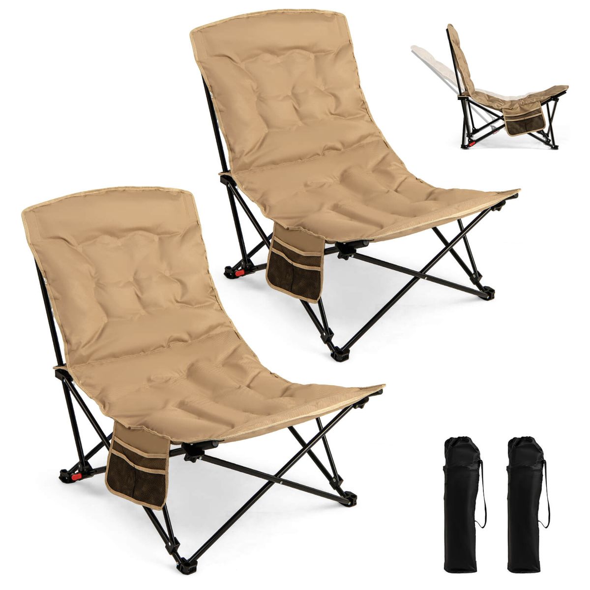 Photos - Outdoor Furniture Costway Portable Folding Camping Chair with Carrying Bag  - 2-Piece HCST08827 (1- or 2-Pack)