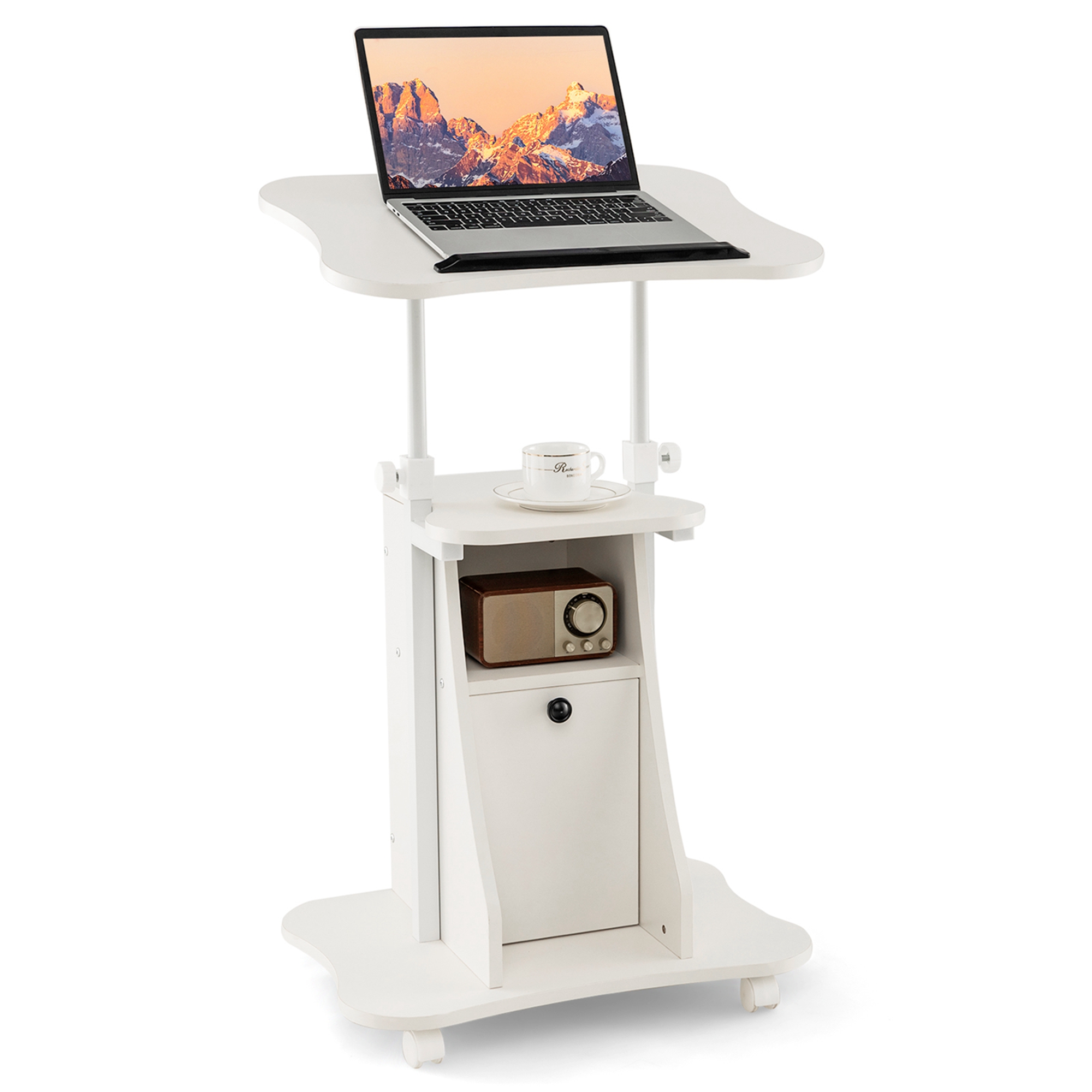Height-Adjustable Sit-to-Stand Laptop Desk Cart with Storage - Laptop Cart-White 1-Pack