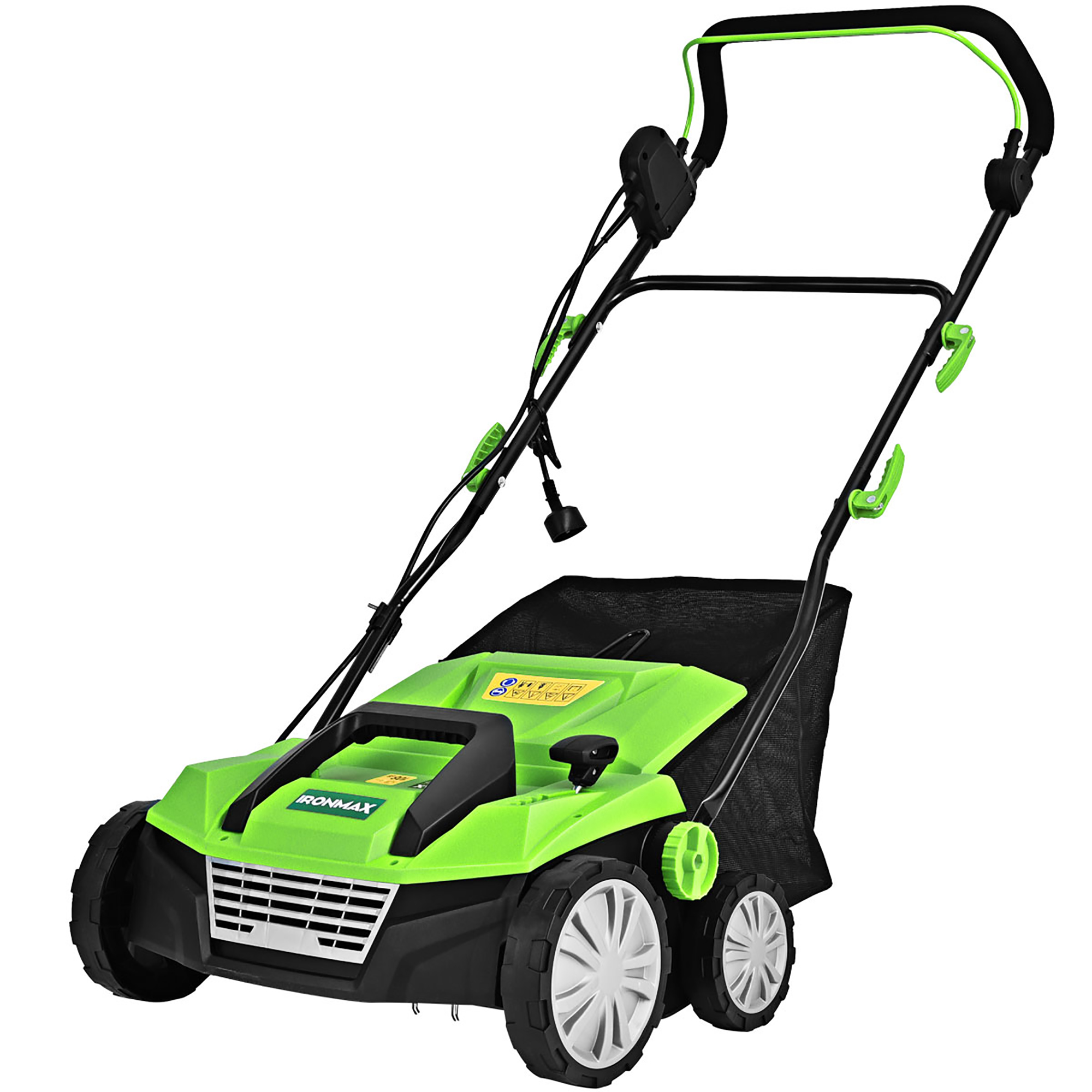 Costway 13Amp Corded Scarifier Width 15inch Electric Lawn Dethatcher with 50L Collection Bag - Green
