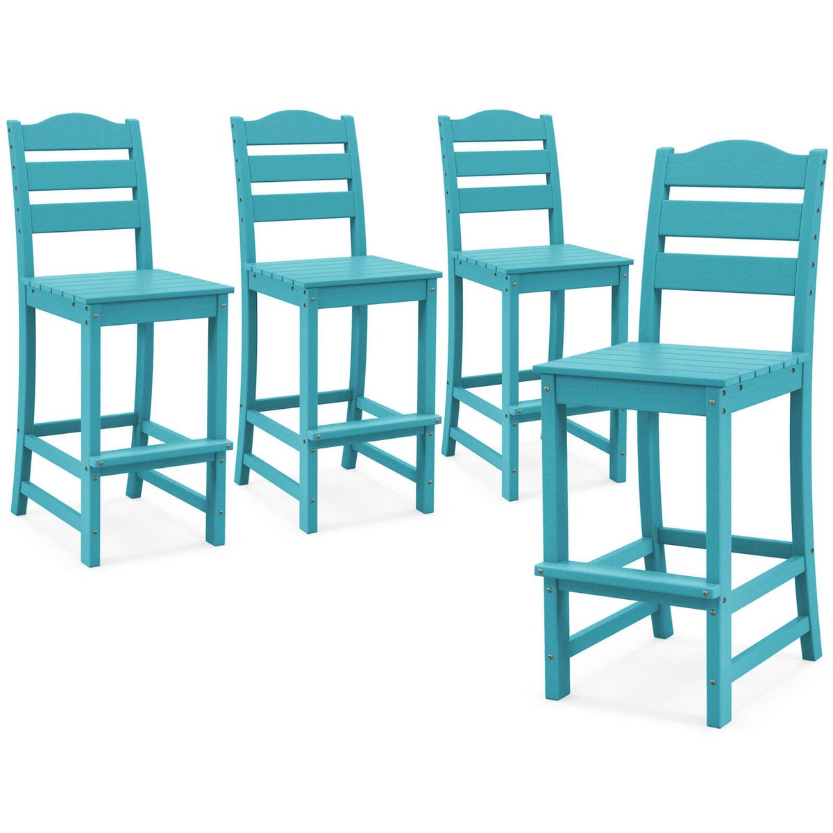 Costway Outdoor 4pcs Hdpe Bar Stool Patio Tall Chair Backrest Footrest All Weather - Turquoise/aqua