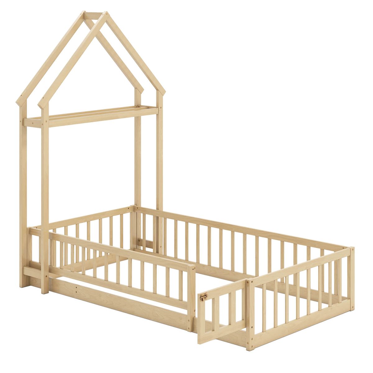 Photos - Bed Frame Costway Twin Size Floor Bed with House-Shaped Headboard - Beige HCST07745 